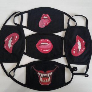 Set of 5 Mouth Printed Face Masks-Black